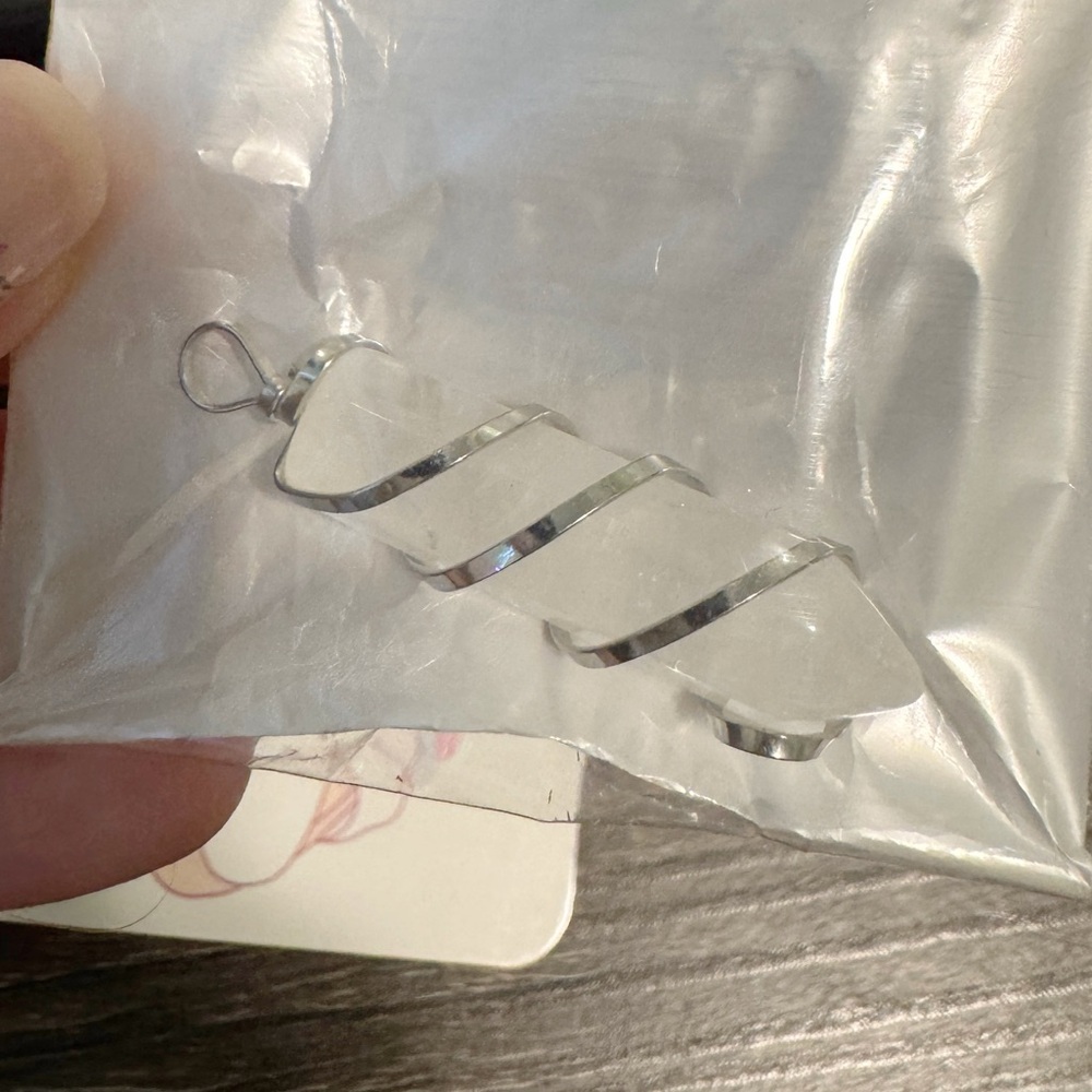 Clear Quartz Silver Wrapped Pendant Necklace - Genuine Crystal - NWT